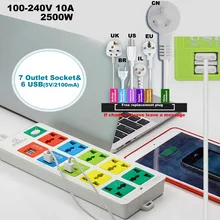 Система защиты от молнии, 7 разъемов питания и 6 usb-разъемов с несколькими usb-зарядными устройствами для ЕС, Великобритании и США