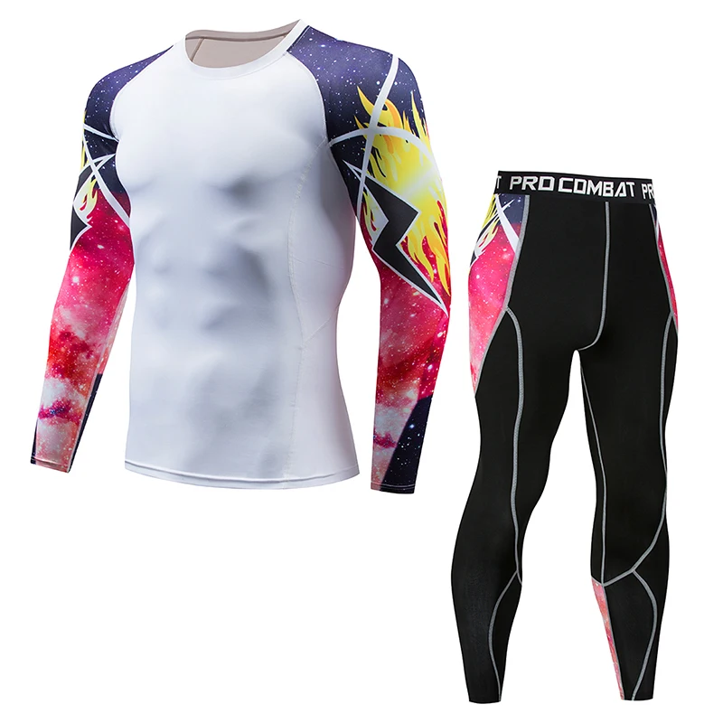 

New men's compression lightning training suit 2 pieces of fitness skin tight men's clothing anti-pilling anti-fading gym clothin