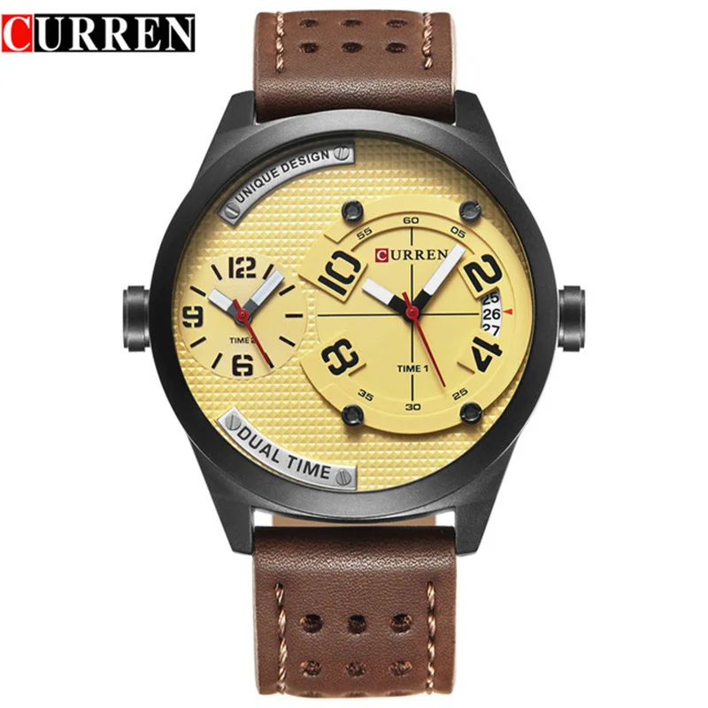 

Curren Luxury Brand Watches Men 2 Time Fashion Casual Quartz Watch Leather Strap Men Sports Wristwatch Man Relogio Masculino