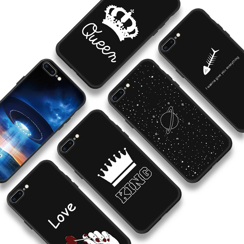 Милый чехол для телефона с принтом сердца iPhone 7 6 S 8 Plus X 10 5 5s SE KING & QUEEN силиконовые