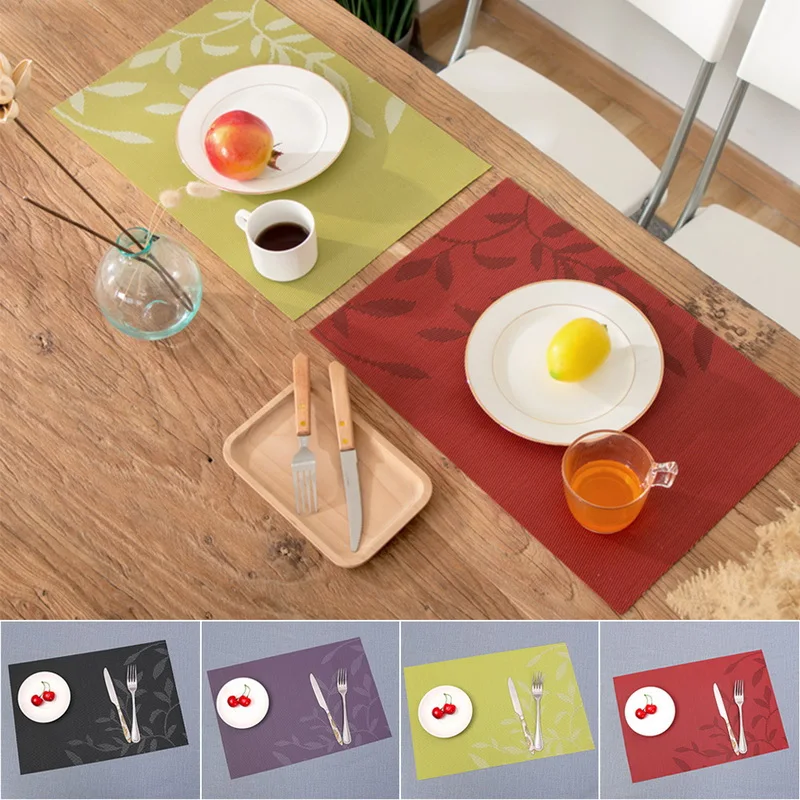 

6pcs Fashion PVC Environmental Leaf Western Washable Dining Table Mat Insulation Placemat Kitchen Coaster Pad Household