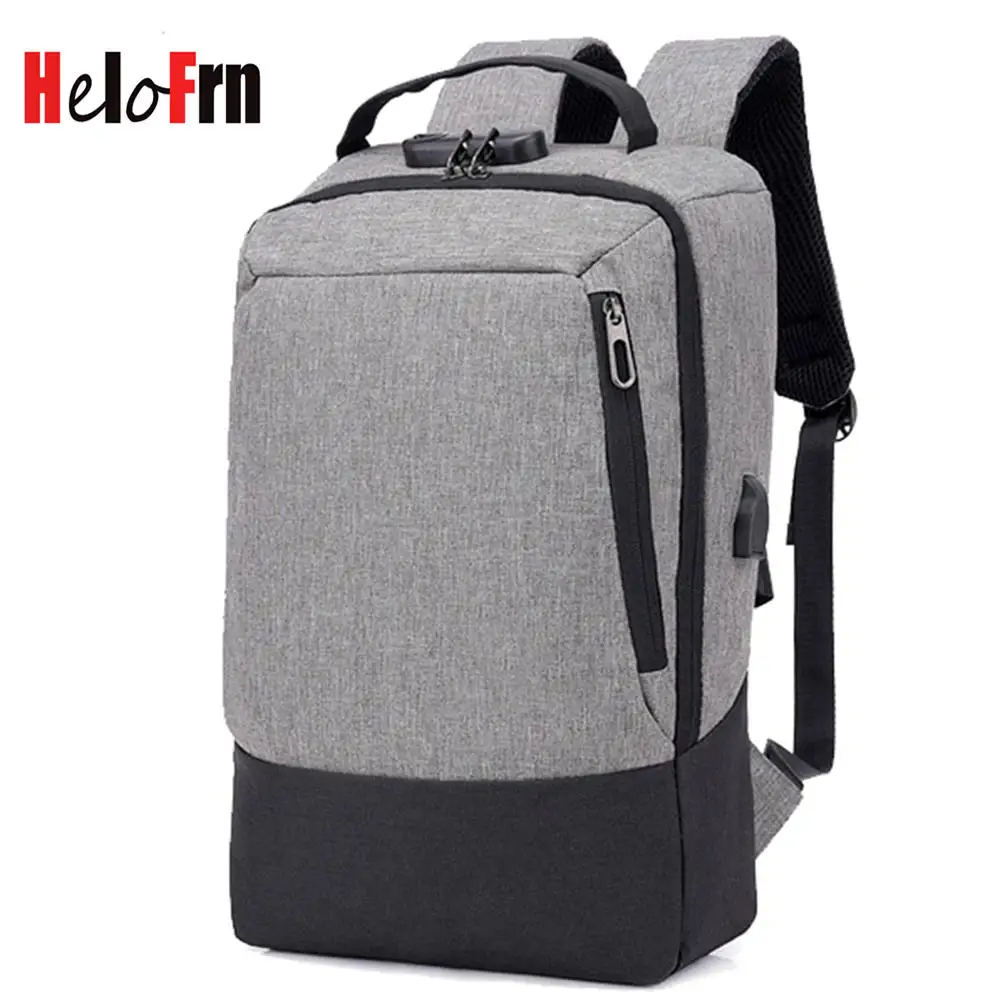 HeloFrn мужской рюкзак с защитой от кражи, usb зарядка, мужская сумка для подростков, мужская сумка для ноутбука, для путешествий, Mochila, серый