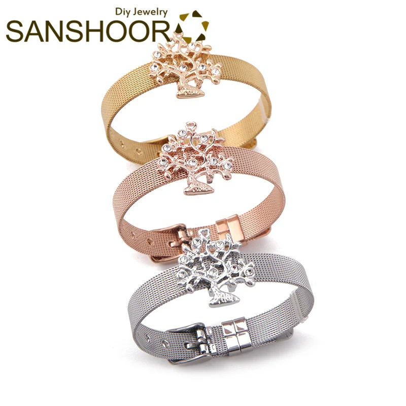 SANSHOOR 3 Colros 21 см из нержавеющей стали сетка Хранитель браслет набор с 2,8*2,5 см Хрустальная елка большая горка подвески для женщин Рождество
