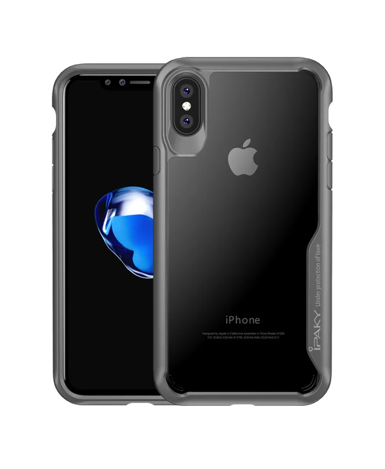IPaky Крышка корпуса ля iPhone X Мягкий ТПУ силиконовый бампер рамка+ Пластиковая Задняя крышка для iPhone X чехол противоударный защитный щит