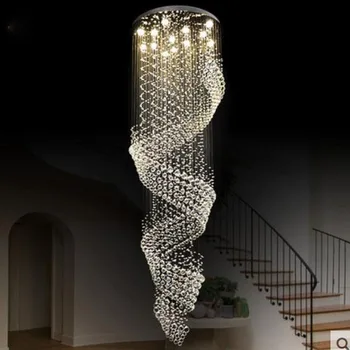 

K9 Crystal Long Chandelier Suspension Wave Living Room Crystal Pendant Lamp Modern LED GU10 Spiral Stair Villa Droplight