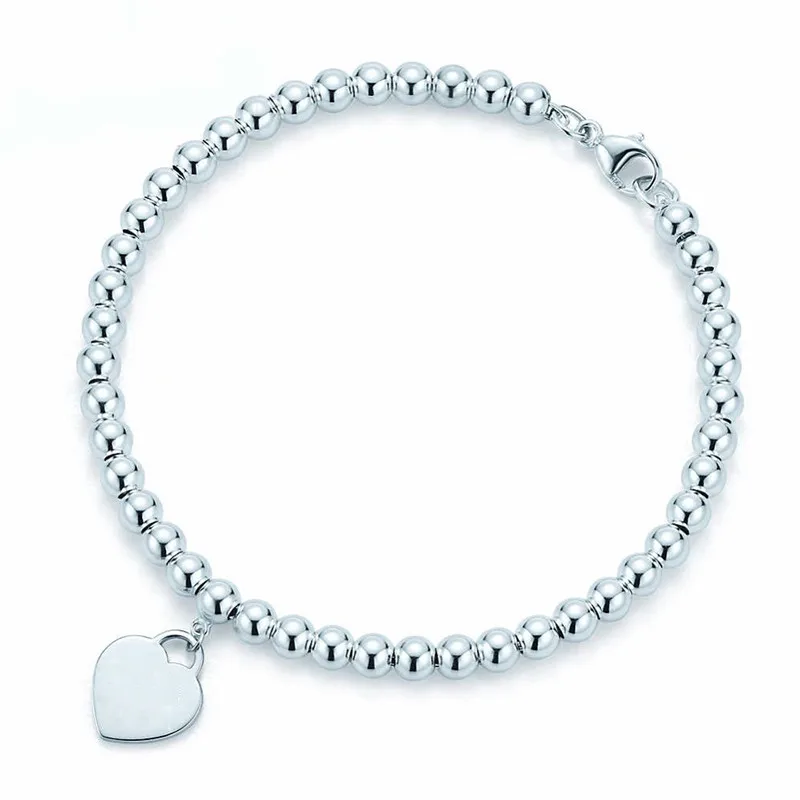 

NEW Charm Gift 925 Sterling Silver Ball Heart Shape TIFF Attractive Elegance Temperament Bracelet World Jewelry