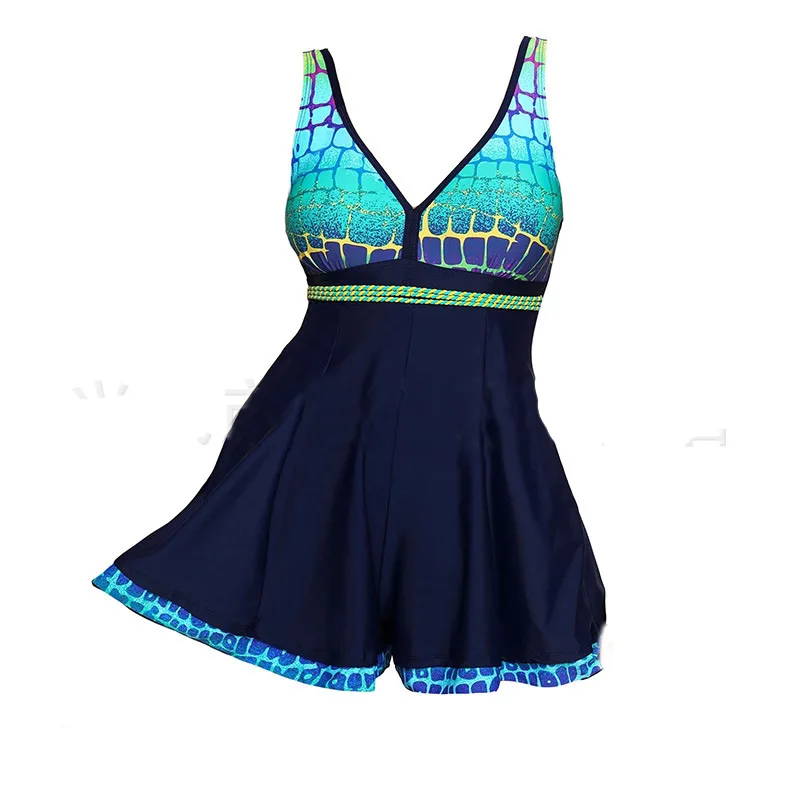 

2019 Printed Women Swimdress One-Piece Deep V Swimsuit Plus Size XL-5XL Bathing suit Female Large Swim suits Beachwear Big Wear