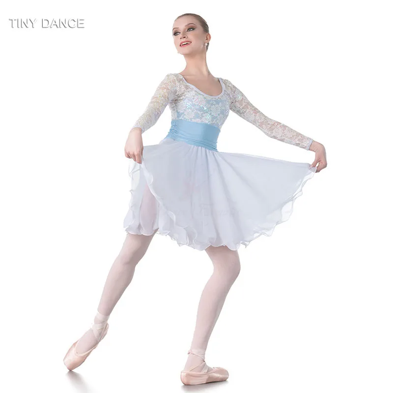 

Top Quality Child and Adult White Sequin Lace Chiffon Dress Ballet & Lyrical & Contemporary Dance Costume for Performance 18427
