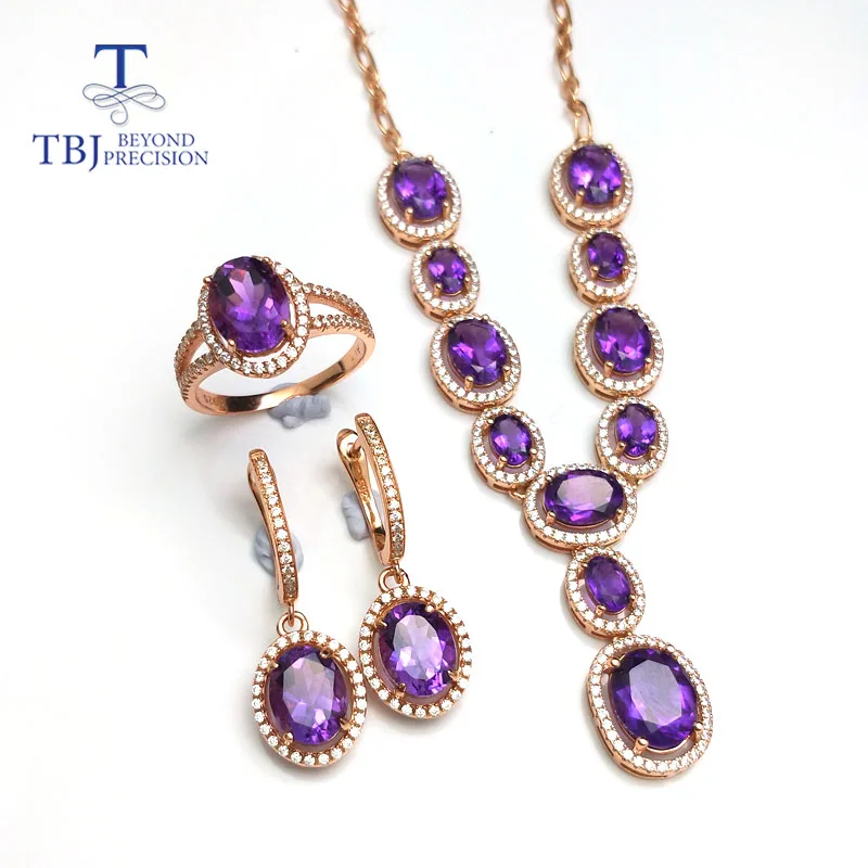 TBJ,Simple classic Jewelry set necklace ring earring with natural amethyst gemstone in 925 silver special jewelry gift for women TBJ,Simple classic Jewelry set necklace ring earring with natural amethyst gemstone in 925 silver special jewelry gift for women