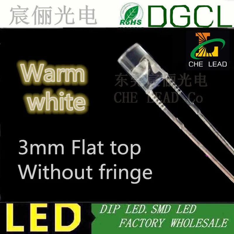 

Warm White Round 3mm flat top led DIODE 2800-3000k without fringe dip led lamp bulb 3.0-3.2V(CE&Rosh)