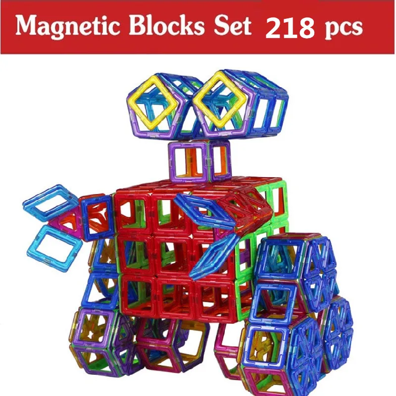 

218 Pcs Magnetic Designer Construction Toy Kids Educational Toys Plastic Creative Bricks Enlighten Magnetic Building Blocks