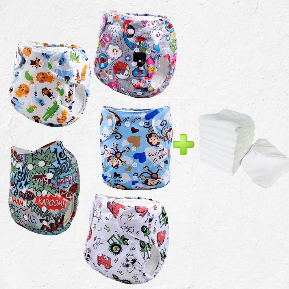 Double Snaps cartoon character prefold reusable baby cloth diapers