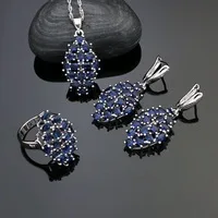 925 серебряные ювелирные наборы для женщин, вечерние аксессуары, серьги с черным кубическим цирконием, кольцо, ожерелье, подвеска