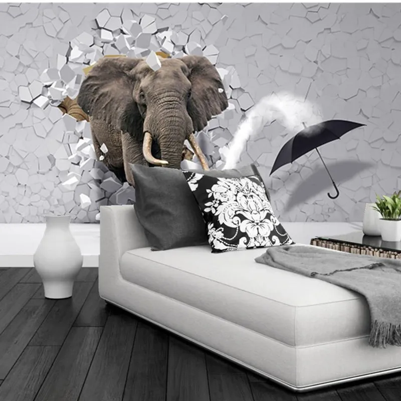 Us 13 05 55 Off Custom 3d Murals Burst Through The Walls Of The Elephant Papel De Parede Living Room Sofa Tv Wall Children Bedroom Wallpaper In