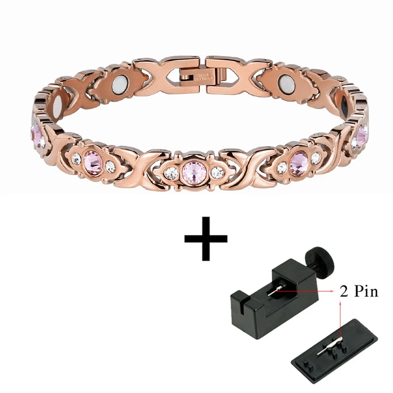 Горячая Распродажа, розовый браслет с драгоценными камнями, био магнитные браслеты с энергией здоровья, розовое золото, нержавеющая сталь, женские модные ювелирные изделия 10248 - Окраска металла: 10248 and Tool