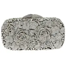 DC1989 Quality Rhinestones Evening Bag Silver White Color Plated Clear Crystals Wedding Bridal Metal Clutches 50 CM Metal Chain