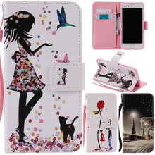 For Iphone7 Cute Cartoon Girl Cat Rose Lovers Leather Wallet Flip Fundas Case For Apple Iphone 7 7plus 7 Plus Back Cover Capa