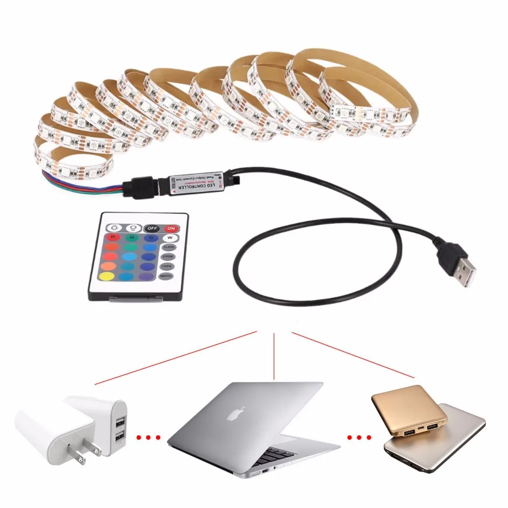 USB светодиодный полосы 5050 RGB гибкий светильник 50 см 1 м 2 ТВ фон ing лента клейкую