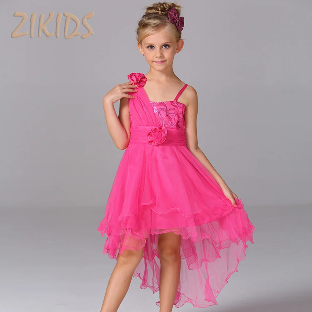 

Luxury Flowers Girls Trailing Dresses for Wedding Party Oblique Shoulder Sequined Tulle Princess Dress Girl Kids Clothes 2017