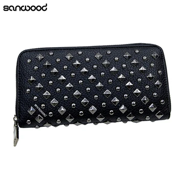 

2016 New ArrivalWomen Punk Style Faux Leather Clutch Wallet Long Rivet Card Holder Purse Handbag 9R1V