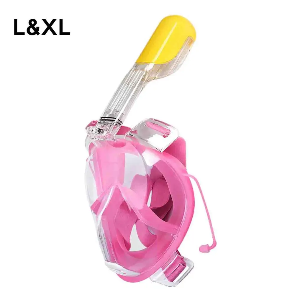 Маски для дайвинга акваланг для подводного плавания водонепроницаемая Спортивная Подводная одежда для плавания с трубкой, незапотевающие маски для дайвинга с полным лицом S/M L/XL 3 цвета - Цвет: pink  L XL