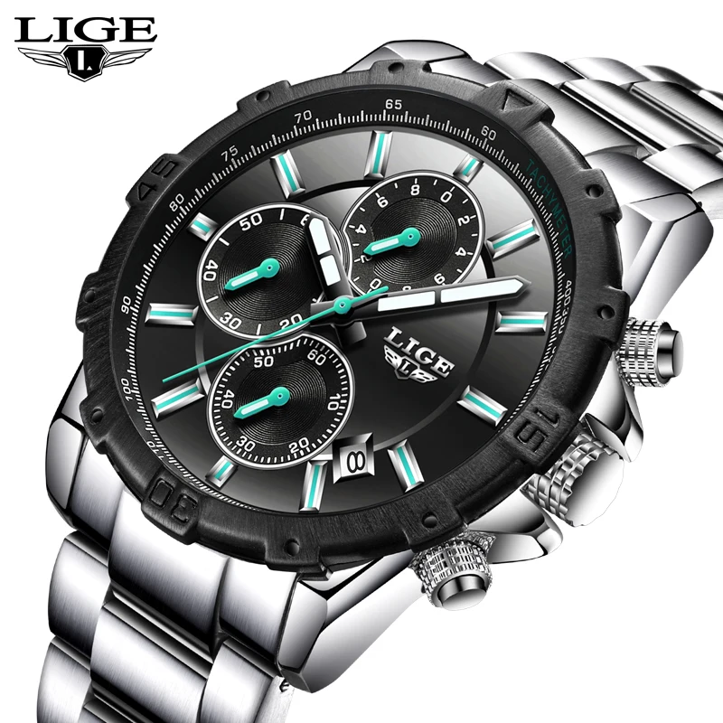 

Mens Watches Top Brand LIGE Luxury Business Quartz Watch Men Stainless Steel Casual Waterproof Sport Watch Man Relogio Masculino