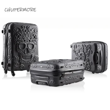 

Golden tooth 3D black Skull19/24/28 inch size Extra large volume PC Rolling Luggage Spinner brand Travel Suitcase