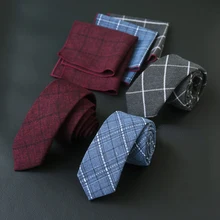 Casual Cotton Plaid Printed Necktie Handkerchief Set for Mens Shirt Business Wedding Neck Ties Gravatas Slim Cravat