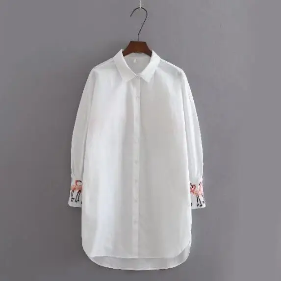 Блузка женская белая с длинным рукавом и отложным воротником|embroidery shirt|blouses topslong