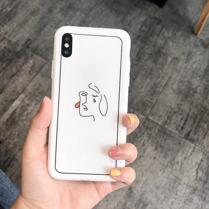 

Simple retro Art Line Girl illustration Phone Case For coque iphone 8 7 6S Plus Abstract painting cases For iphone cover X XS XR