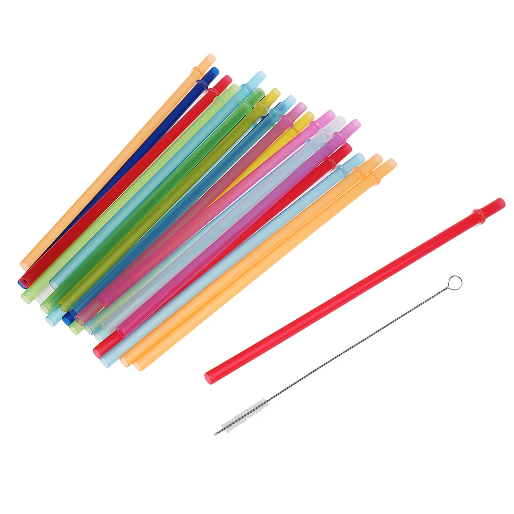 25x Colorful Reusable Hard Plastic Drinking Straws + 1x Free Free Cleaning Brush Mason Jar and Tumblers Party Holiday DIY Decor