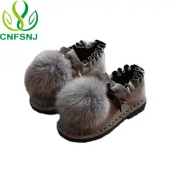 CNFSNJ/2019 г. Новая осенне-зимняя детская версия для девочек, модная металлическая кнопка 21-36 кожаная обувь Плюшевые кроссовки