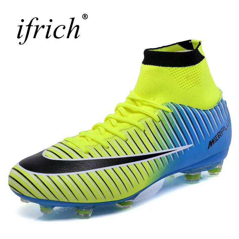 Ifrich 2017 High Ankle Football Boots for Men Kids Long Spikes Outdoor Soccer Shoes Men High Ankle Football Boots With Sock