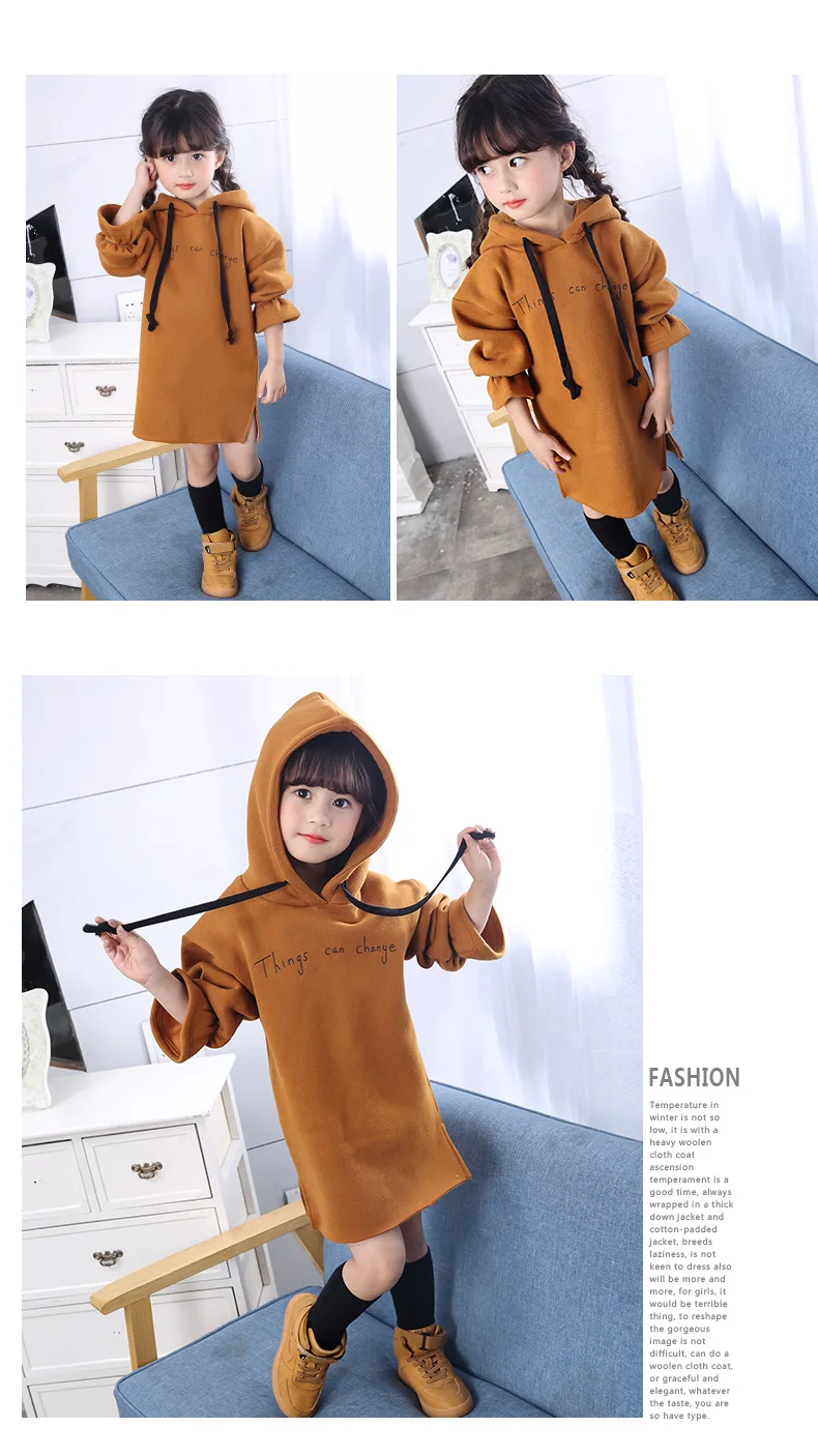 Teenage Girls Dress Winter Long Sleeve Hoodies Thick Warm Letter Dresses for big Girls Children's Clothing Kids Clothes