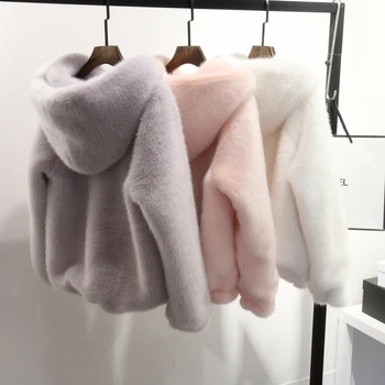 

Padded Winter New Faux Mink Long Sleeve Women Fur Coat Hooded Zipper Classic Generous Golden Ratio Warm Practical Fur Jacket 3XL