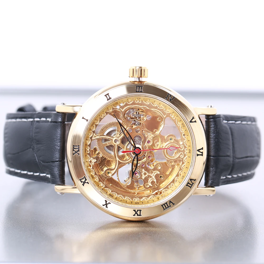 Forsining золотые королевские мужские ретро часы в стиле стимпанк с гравировкой по римскому номеру, Роскошные автоматические наручные часы с скелетом от ведущего бренда
