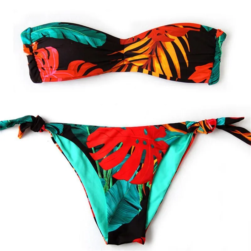 

Painting Sexy bandeau swimwear bikini set 2017 summer women Beachwear push up Bathing Suit Top bottom women Swimsuit Biquini