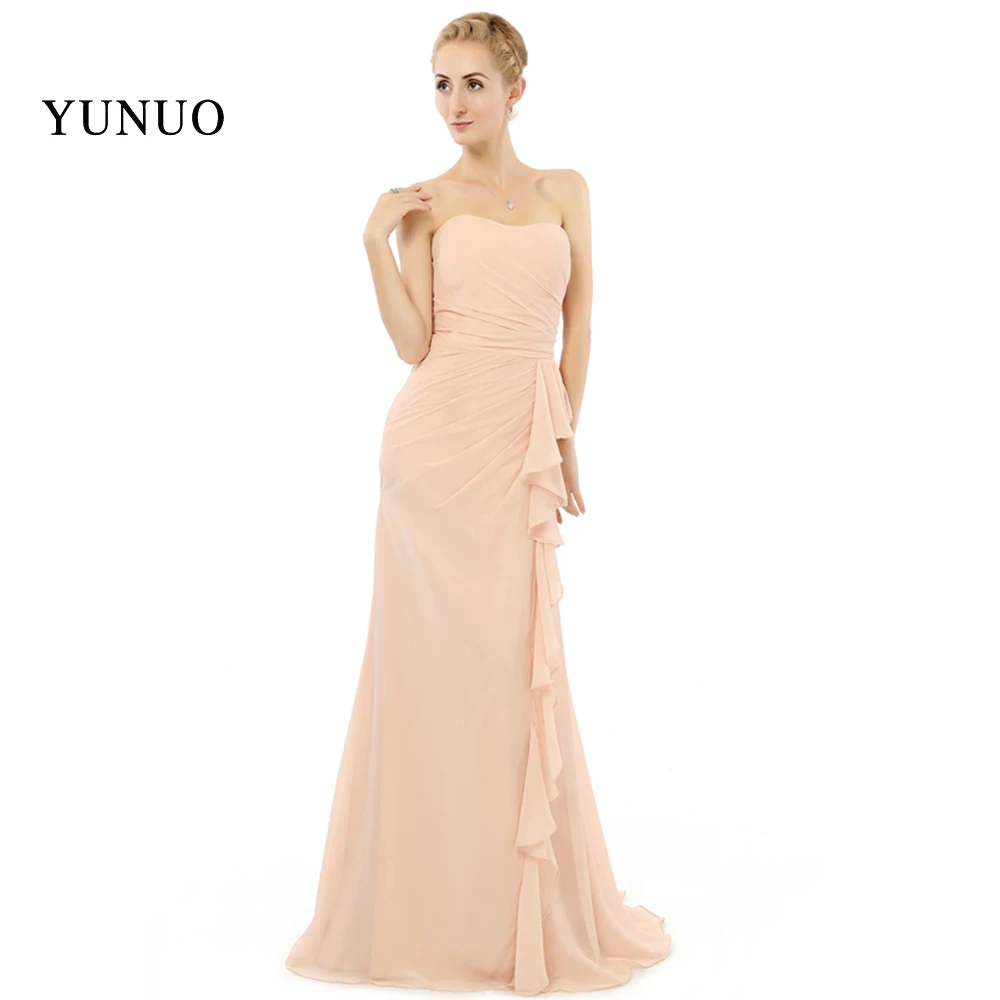 

2019 Sweep Train Women Evening Formal Dresses Strapless Sleeveless Champagne Evening Dresses Long A-line Chiffion Gown x07302