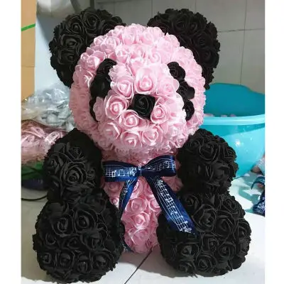 40 см из пенопласта, розы, животные, искусственный цветок, роза, панда, маленький мопс, собака, кролик, для Святого Валентина, романтический подарок, вечерние украшения - Цвет: Pink Panda