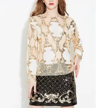 

Korean Rushed Hot Sale Cotton Kpop Unicorn Women's Free Shipping 2020 Autumn Sexy Perspective Bud Screen Female Beaded Sequins