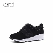 CZRBT/Женская обувь, увеличивающая рост; женские лоферы на плоской платформе без застежки; женская обувь на плоской подошве с жемчугом и бахромой; удобная повседневная обувь