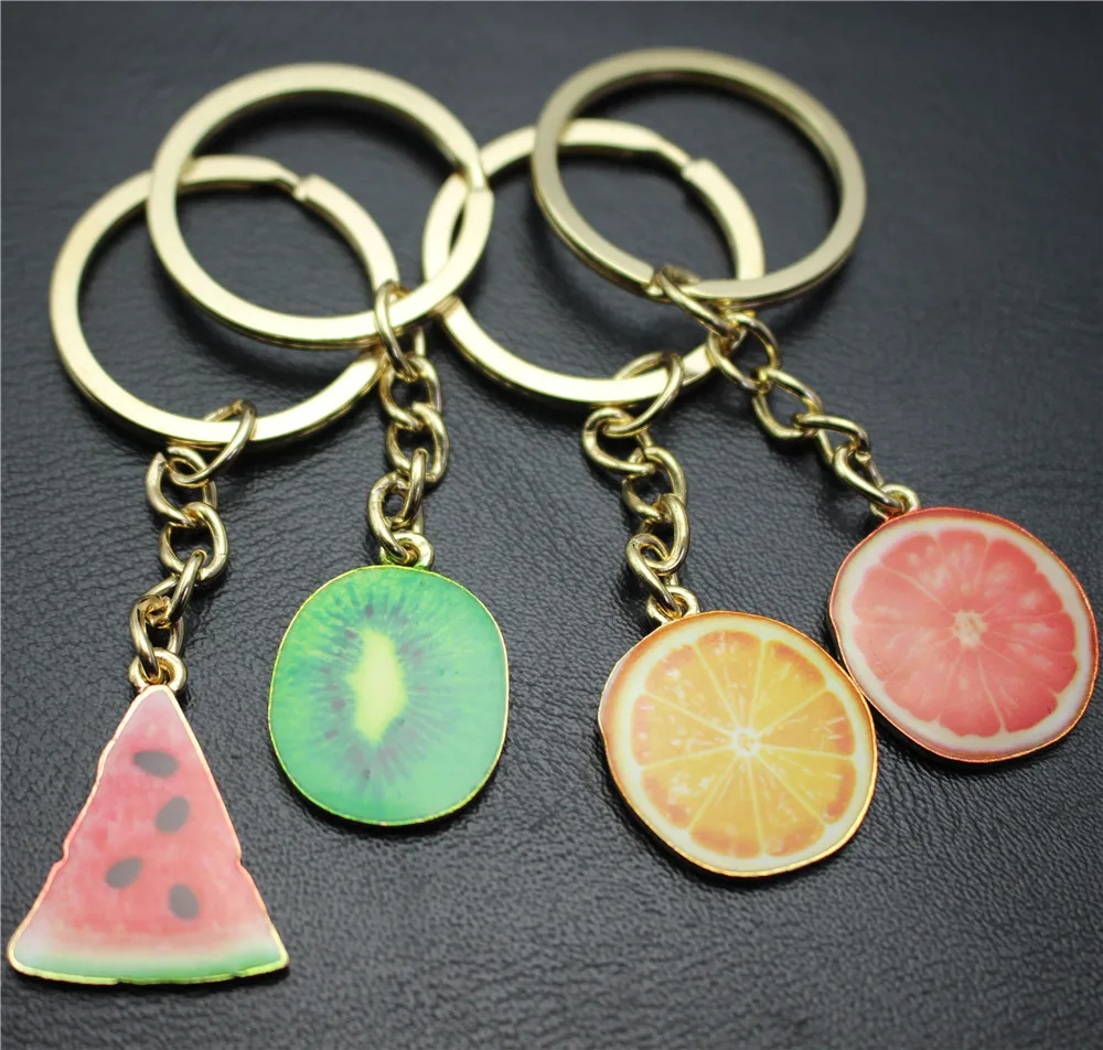 

New Fashion Colorful Fruit Series Lifelike Effect Alloy Pendant Key Chain Drop Oil Process Keyring Children's Gift