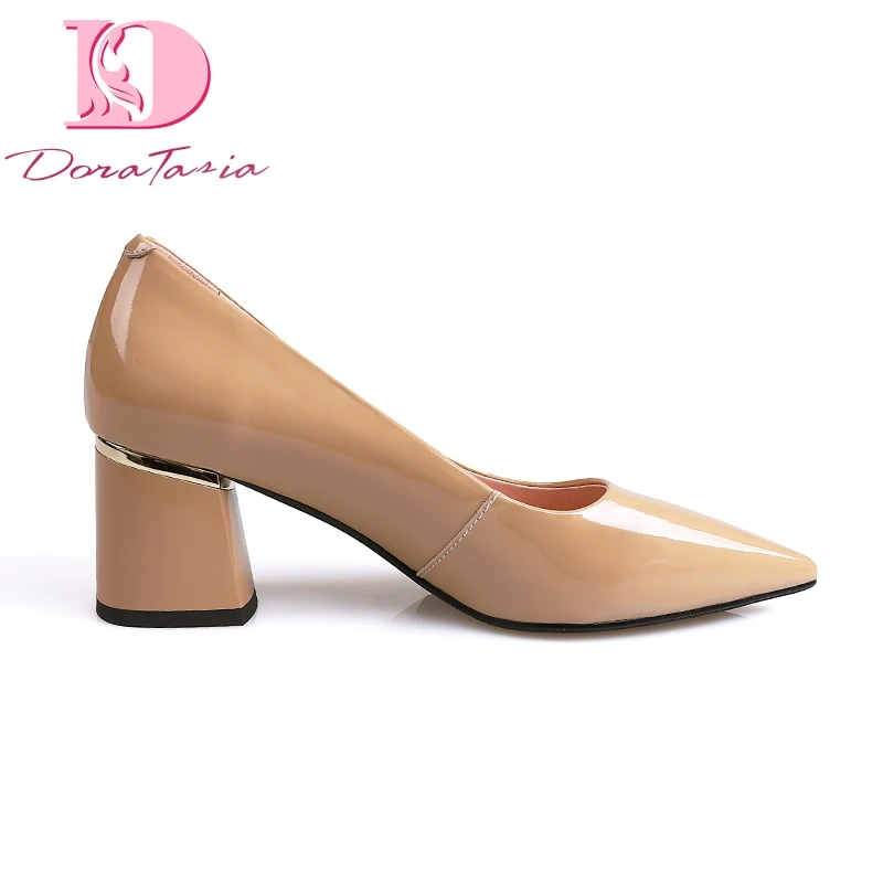 

Doratasia 2019 Ins style sexy genuine leather classic pointed toe elegant women's Shoes chunky heels office slip on pumps shoes