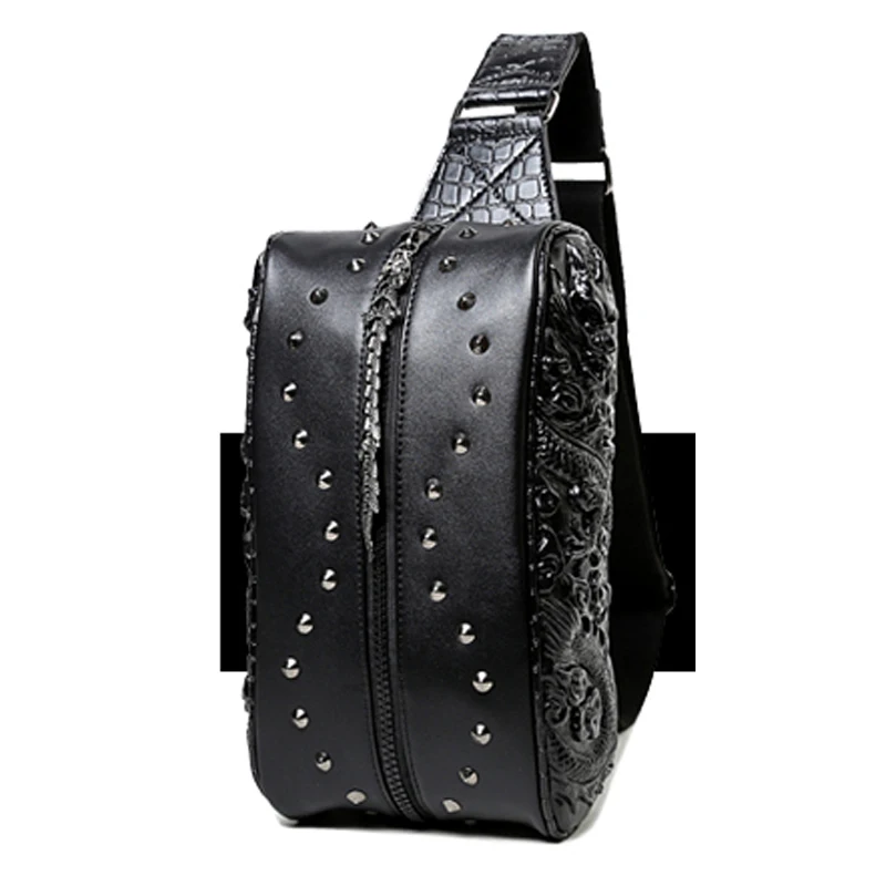 Модный поясной женский рюкзак 3D стерео дракон рельеф панк-рок Хэллоуин локомотив Металл Дракон молния летняя сумка - Цвет: Черный