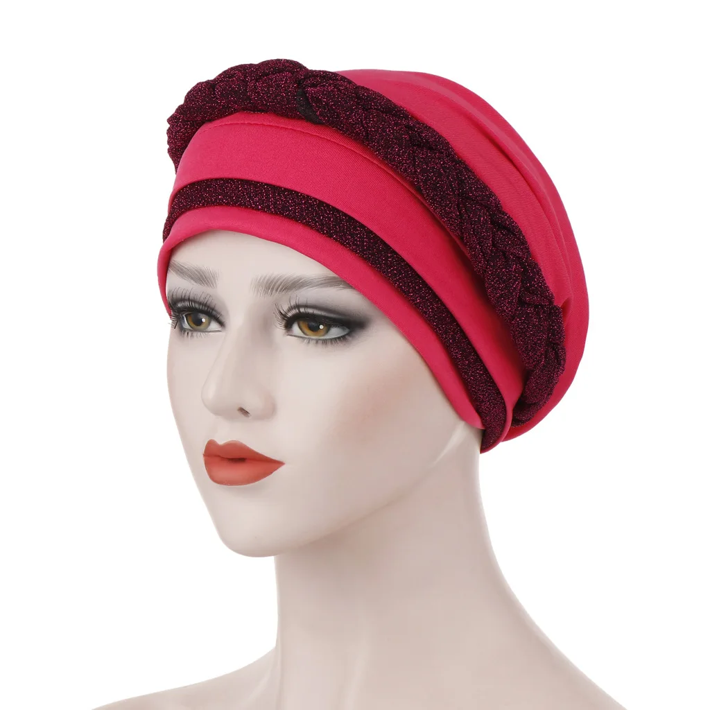 Новая мода мусульманский тюрбан для женщин хиджаб подшарф шапка s Женские аксессуары для волос шляпы шапочка шарф Тюрбан головной убор - Цвет: Розово-красный