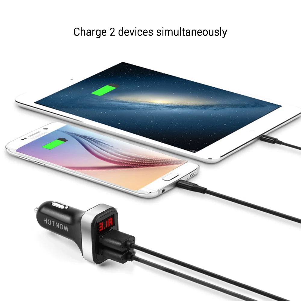 HOTNOW 5 в 3,1 а автомобильное зарядное устройство со светодиодный экраном смарт-Авто-зарядное устройство адаптер type-C кабель для зарядки для iPhone 7 samsung Xiaomi