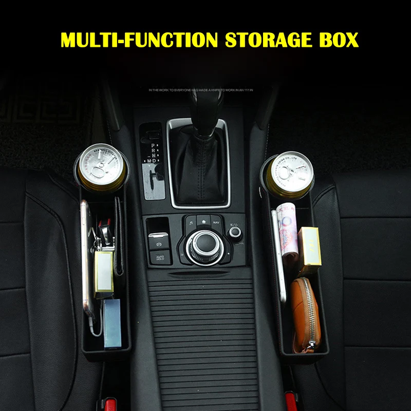 

Hot Black Leather Car Pocket Organizer Seat Gap Filler Box w/Cup Holder Seat Catcher Between Seats Organizer BX