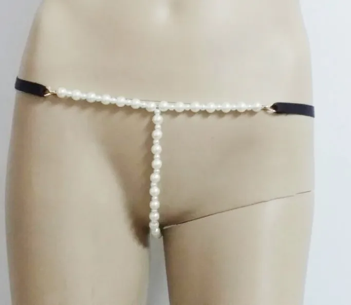 Harajuku панк цепочка на талии ожерелье белые бусы стринги трусики женское модное нижнее белье стринги Молитвенные Четки жгут тела L0006