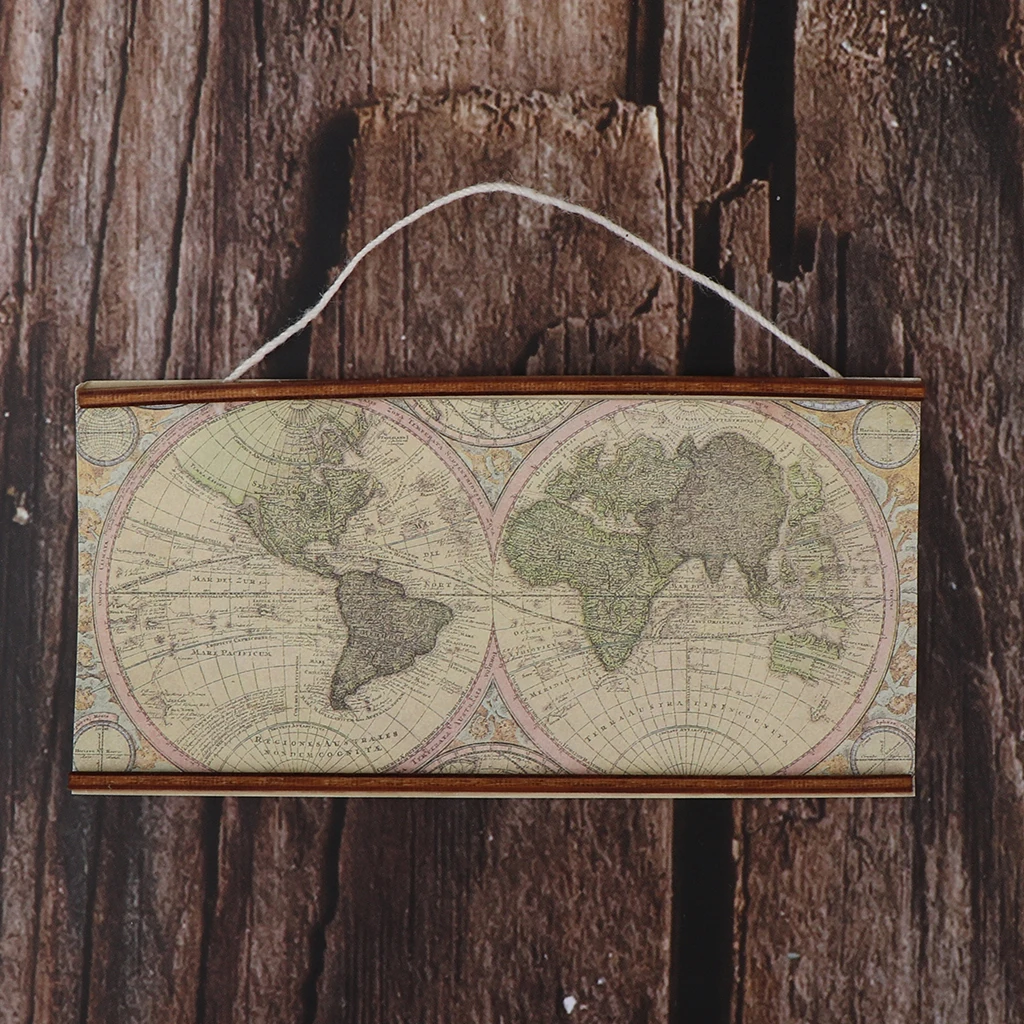 

Miniature Vintage Study Room Big Map of the World Banner Model Wall Hanging for 1/6 1/12 Scale Dollhouse Room Wall Ornament