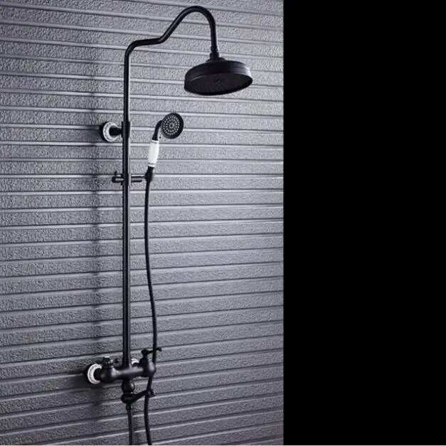 Luxury Black Oil Brushed Bathroom Brass Rain Shower Set, Shower Faucet